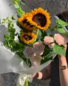Букет из 3 подсолнухов с диантусами №15